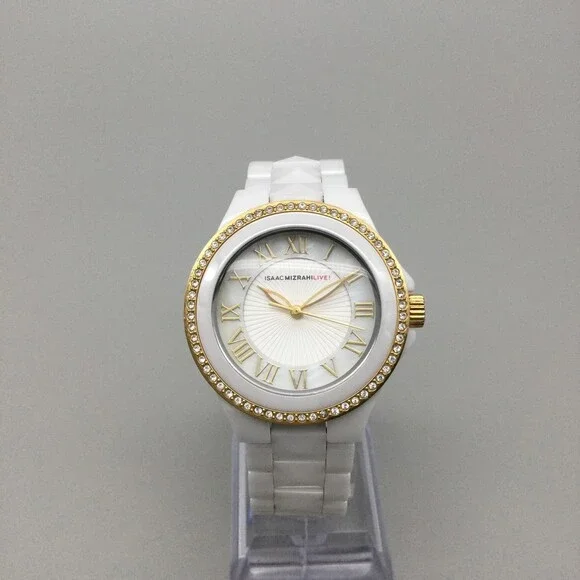 Isaac Mizrahi Live Womens Watch 36mm White Dial Crystals New Battery 6.75" - Picture 2 of 14